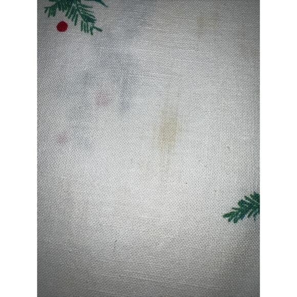 Vtg Christmas Red Poinsettia Holly Tablecloth 84x51” Rectangular Fabric FLAWS - Picture 9 of 16